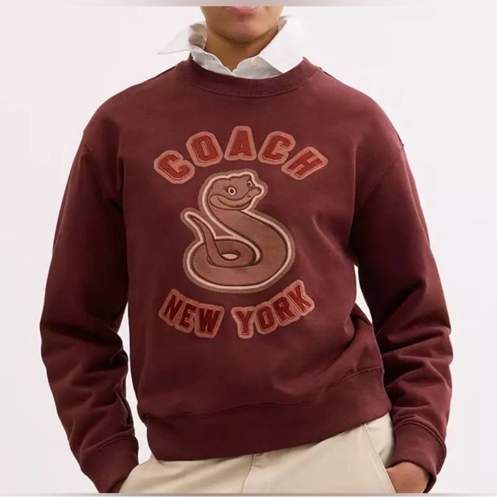 Coach Men's Burgundy Preppy Crewneck Sweater
